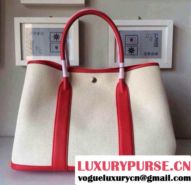 Hermes Natural Linen with Red Leather Garden Party Bag 2014