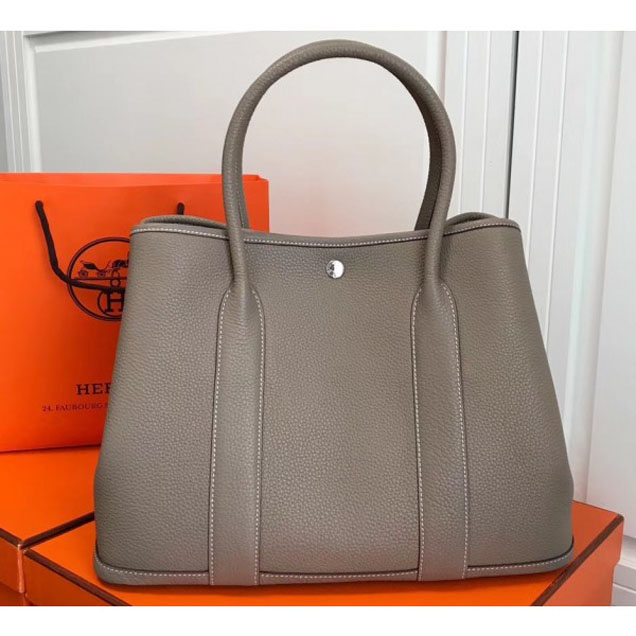 Hermes Calfskin Garden Party 36cm Bag Light Gray