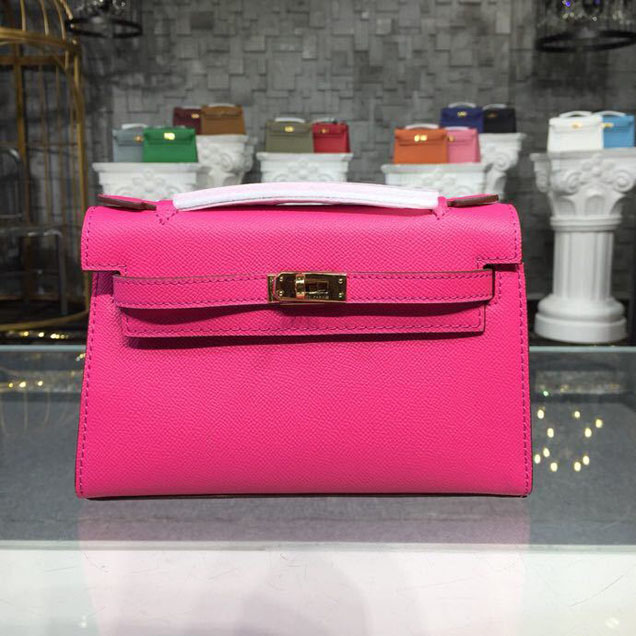 Hermes Mini Kelly KP Pochette 22cm Epsom Calfskin Gold Hardware Handstitched Rose Tyrien