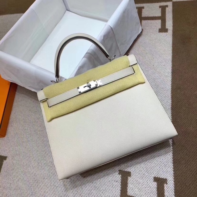 Hermes Kelly 28cm Shoulder Bags Epsom Leather KL28 creamy-white