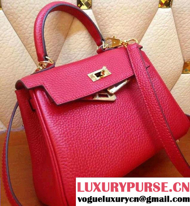 Hermes Clemence Leather Kelly 20cm Mini Bag Red 2016