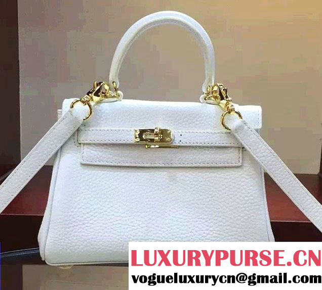 Hermes Clemence Leather Kelly 20cm Mini Bag White 2016