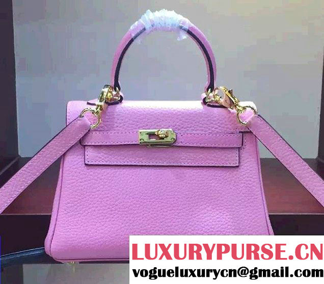 Hermes Clemence Leather Kelly 20cm Mini Bag Pink 2016