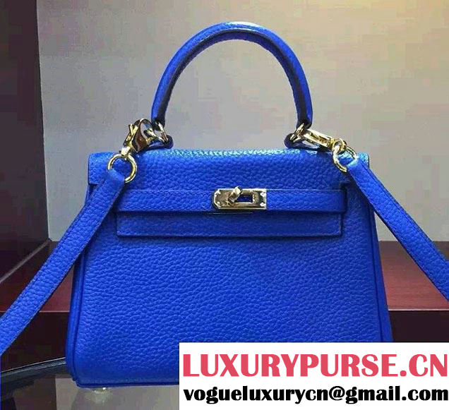 Hermes Clemence Leather Kelly 20cm Mini Bag Blue 2016