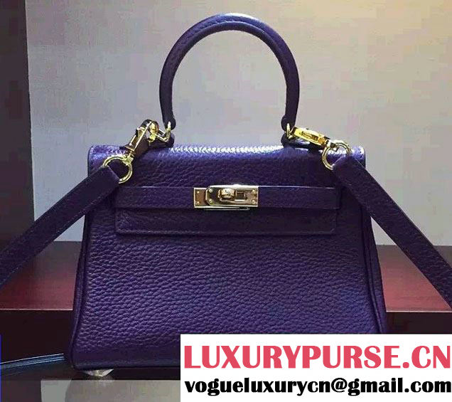 Hermes Clemence Leather Kelly 20cm Mini Bag Purple 2016