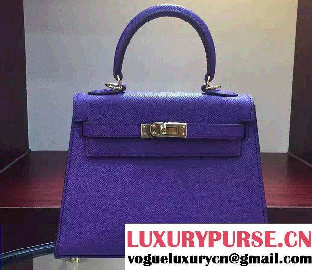 Hermes Epsom Leather Kelly 20cm Mini Bag Purple 2016