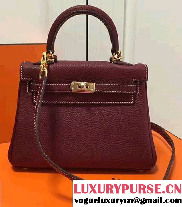 Hermes Clemence Leather Kelly 20cm Mini Bag Date Red