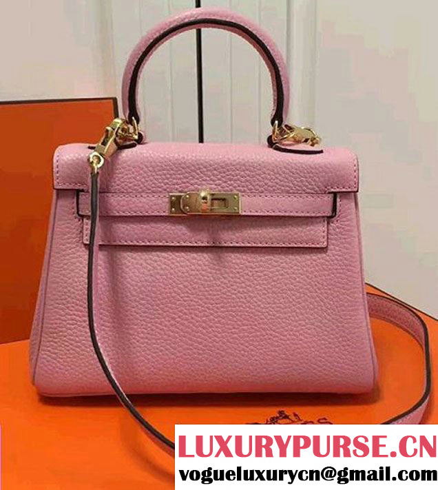 Hermes Clemence Leather Kelly 20cm Mini Bag Baby Pink