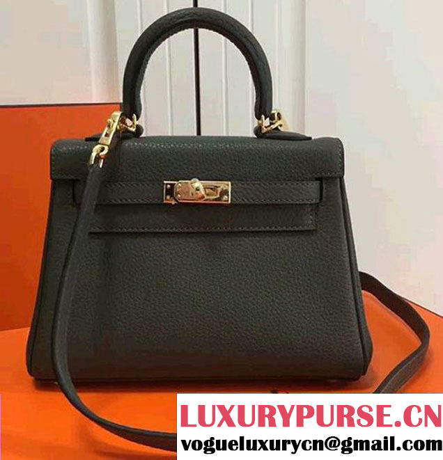 Hermes Clemence Leather Kelly 20cm Mini Bag Dark Green