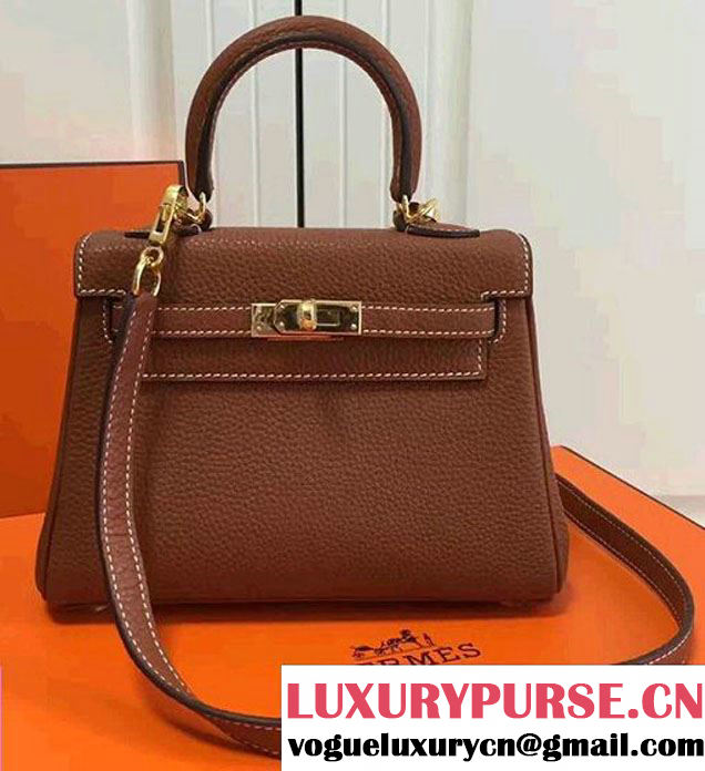 Hermes Clemence Leather Kelly 20cm Mini Bag Brown