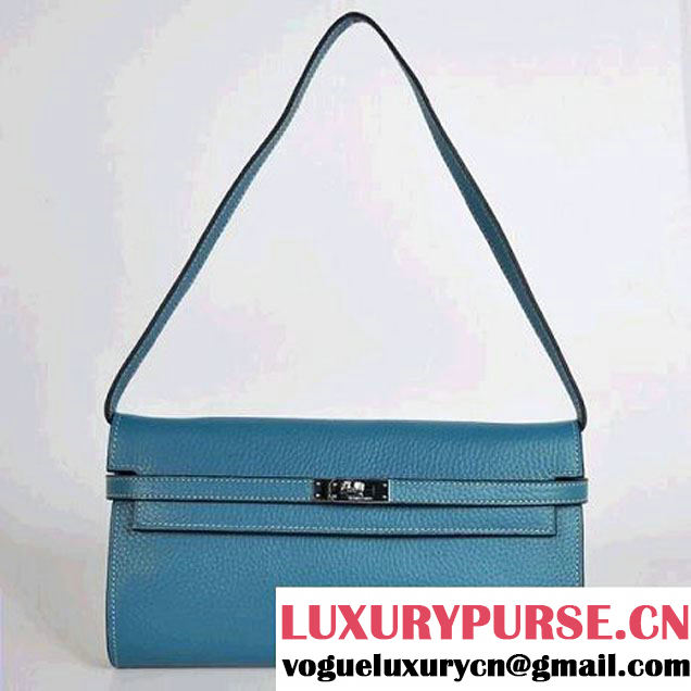 Hermes Kelly 26CM Shoulder Bag Clemence Blue