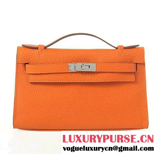 Hermes Kelly 22cm Clemence Leather Orange