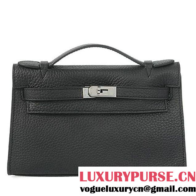 Hermes Kelly 22cm Clemence Leather Black