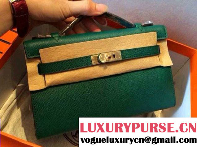 Hermes Kelly 22 Epsom Leather Clutch Bag Green