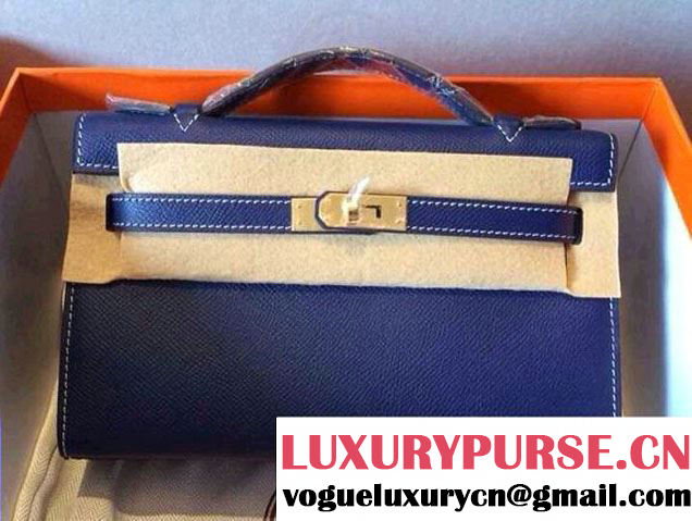 Hermes Kelly 22 Epsom Leather Clutch Bag Navy Blue