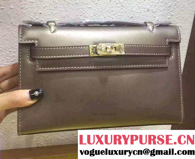 Hermes Mini Kelly 22 Box Leather Clutch Bag Taupe