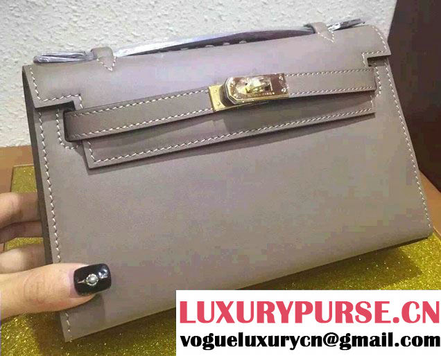 Hermes Mini Kelly 22 Box Leather Clutch Bag Gray