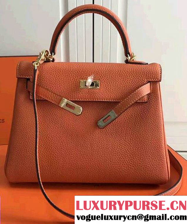 Hermes Kelly 25cm In Original Calfskin Leather Bag Orange