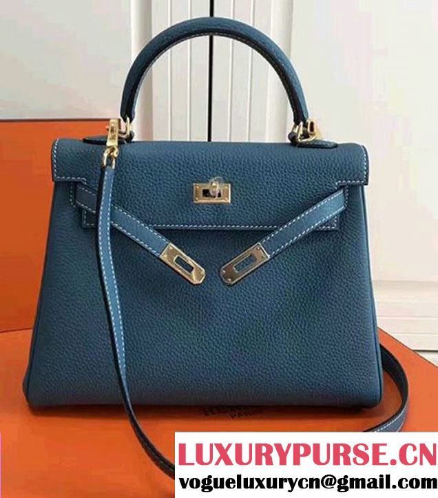 Hermes Kelly 25cm In Original Calfskin Leather Bag Blue