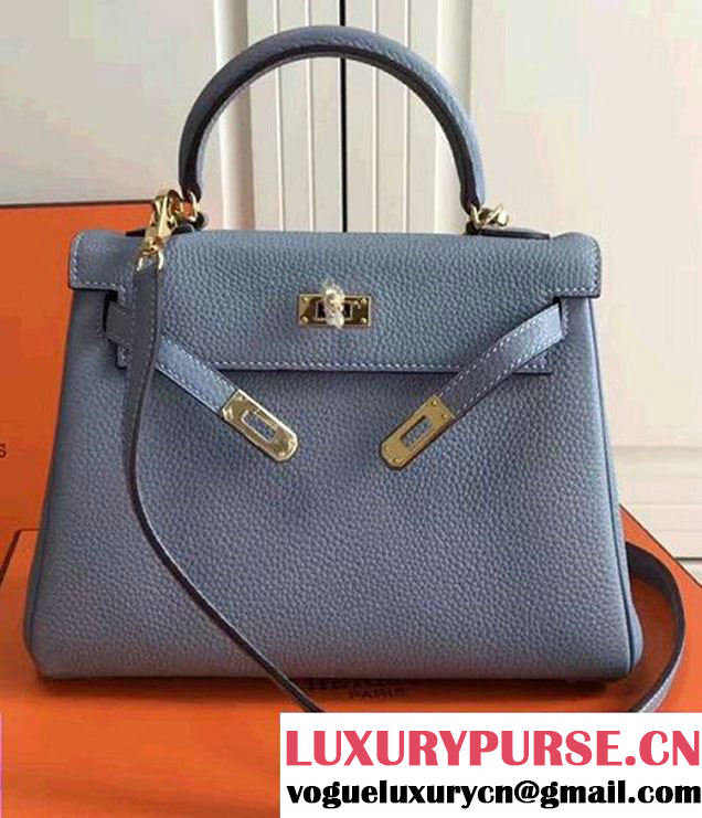 Hermes Kelly 25cm In Original Calfskin Leather Bag Light Blue