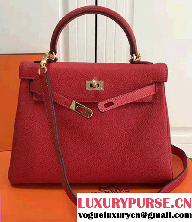 Hermes Kelly 25cm In Original Calfskin Leather Bag Red