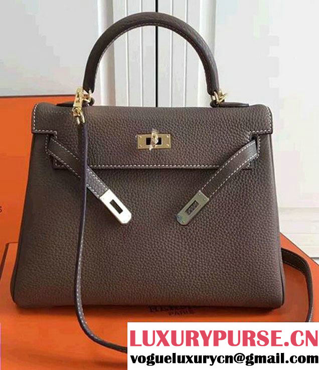 Hermes Kelly 25cm In Original Calfskin Leather Bag Etoupe