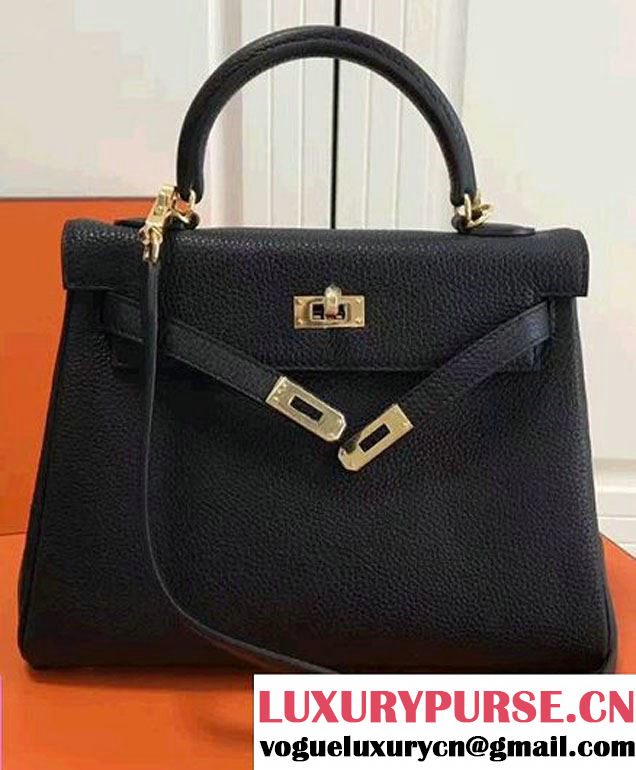 Hermes Kelly 25cm In Original Calfskin Leather Bag Black