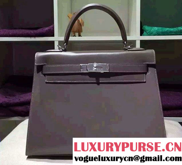 Hermes Kelly 28cm/32cm Bag in Original Box Leather Gray