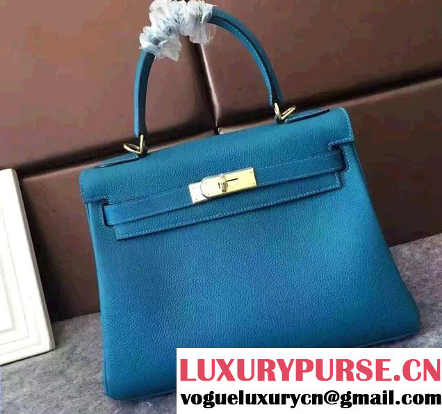 Hermes Kelly 28cm/32cm Bag in Original Togo Leather Turquoise