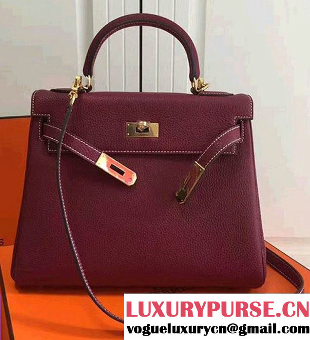 Hermes Kelly 28CM/32CM Bag In Togo Leather With Gold Hardware Burgundy