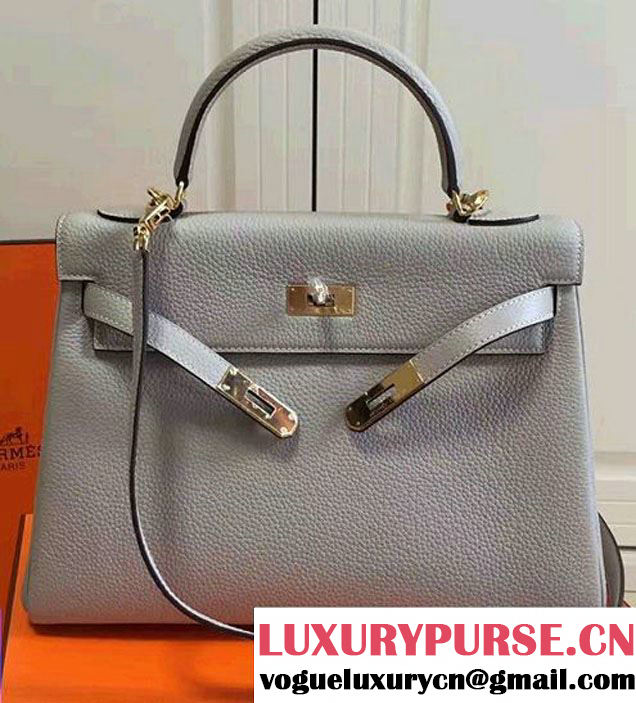 Hermes Kelly 28CM/32CM Bag In Togo Leather With Gold Hardware Pale Grey