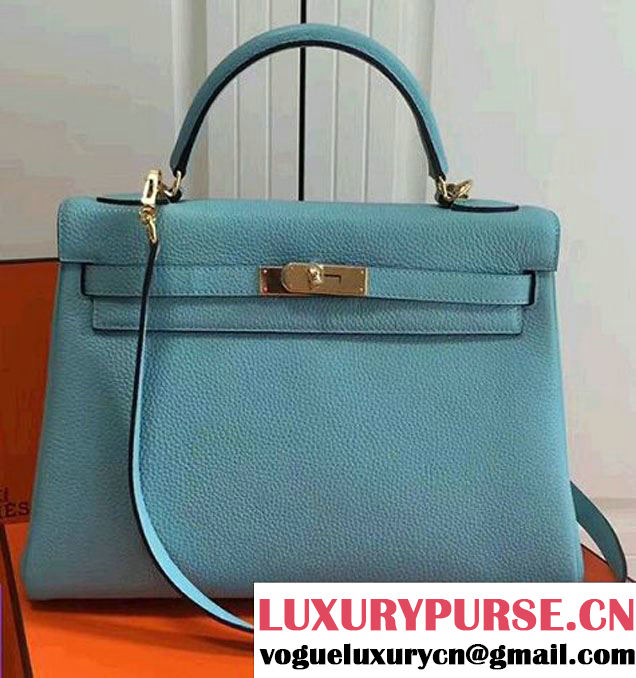 Hermes Kelly 28CM/32CM Bag In Togo Leather With Gold Hardware Light Blue