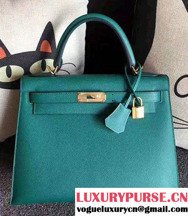 Hermes Kelly 28CM/32CM Bag In Original Epsom Leather With Gold/Silver Hardware Ice Green