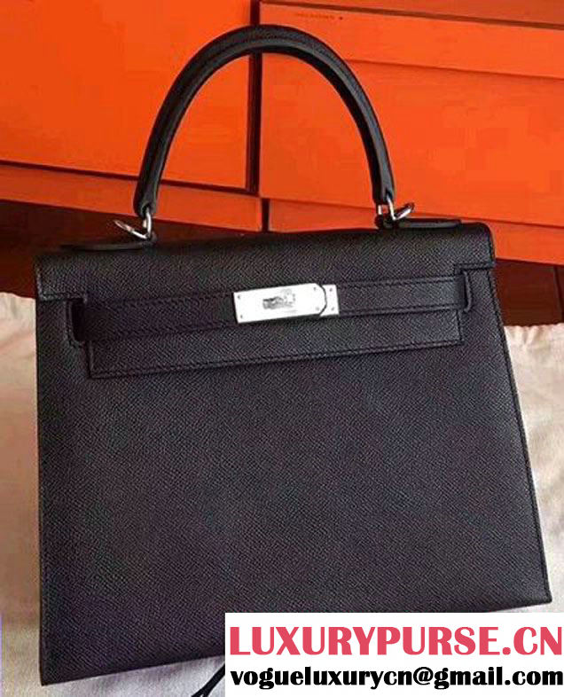 Hermes Kelly 28CM/32CM Bag In Original Epsom Leather With Gold/Silver Hardware Black