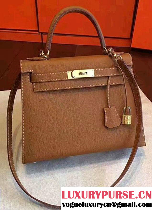 Hermes Kelly 28CM/32CM Bag In Original Epsom Leather With Gold/Silver Hardware Brown