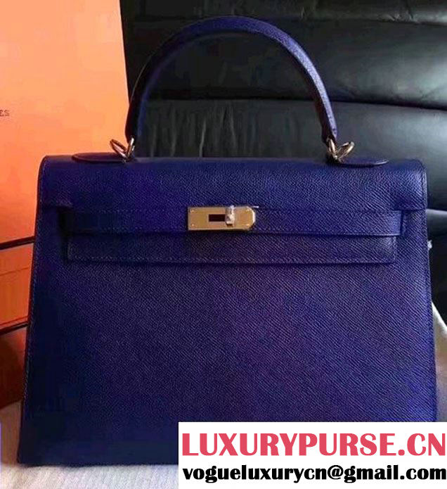 Hermes Kelly 28CM/32CM Bag In Original Epsom Leather With Gold/Silver Hardware Dark Blue