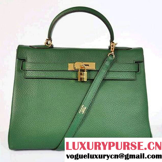 New Color Hermes Kelly 32CM Bags Togo Leather Dark Green Golden