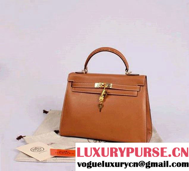 Hermes Kelly 32cm Top Handle Bag Camel Togo Leather Gold