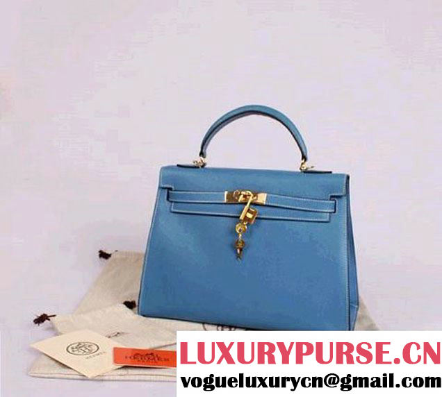 Hermes Kelly 32cm Top Handle Bag Blue Togo Leather Gold