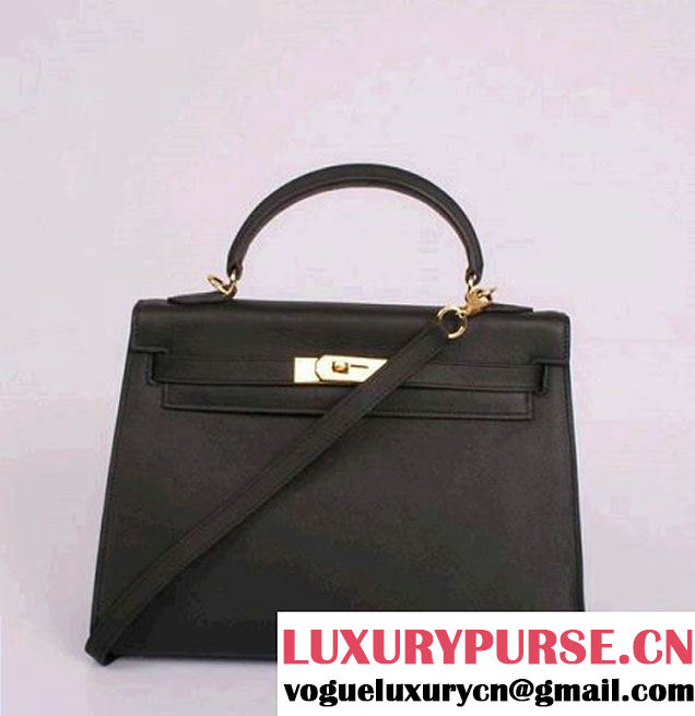 Hermes Kelly 32cm Top Handle Bag Black Togo Leather Gold