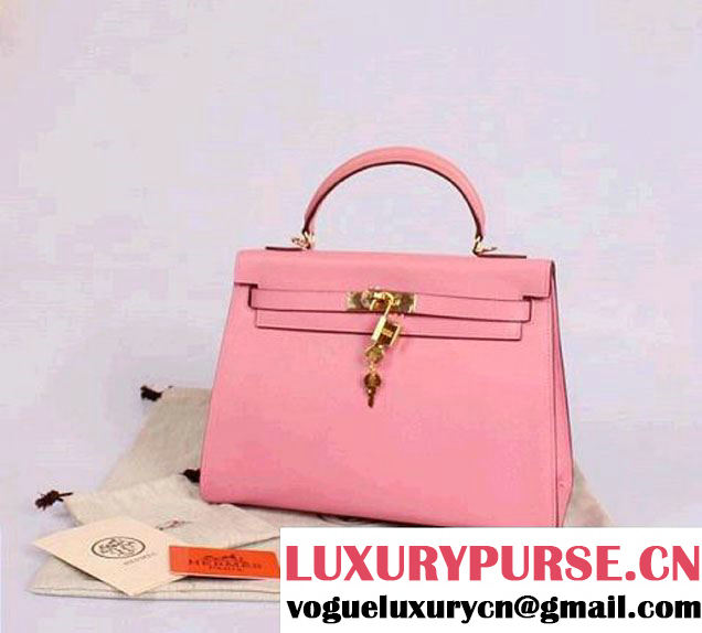 Hermes Kelly 32cm Top Handle Bag Pink Togo Leather Gold