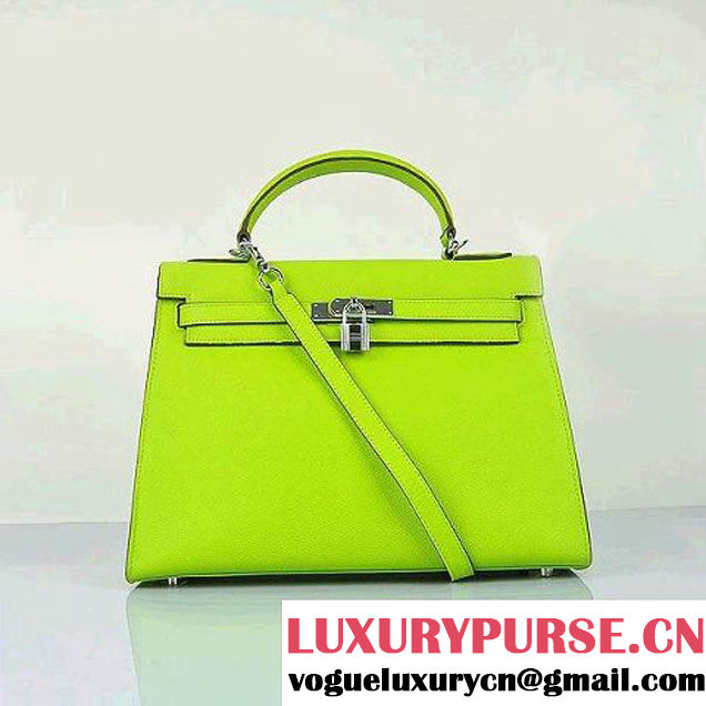 Hermes Kelly 32cm Shoulder Bags H6108 Green Leather Silver