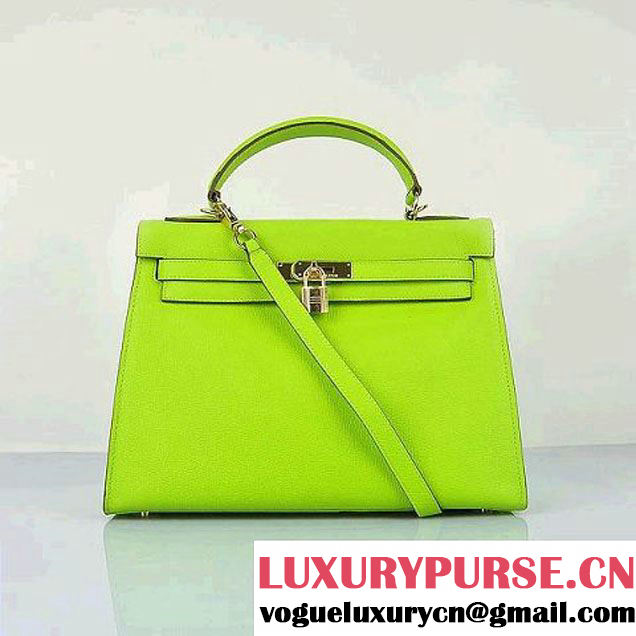 Hermes Kelly 32cm Shoulder Bags H6108 Green Leather Gold