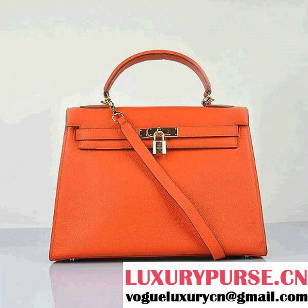 Hermes Kelly 32cm Shoulder Bags H6108 Orange Leather Gold