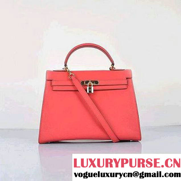 Fashion Hermes Kelly 32cm Bags Light Red Calf Leather Gold