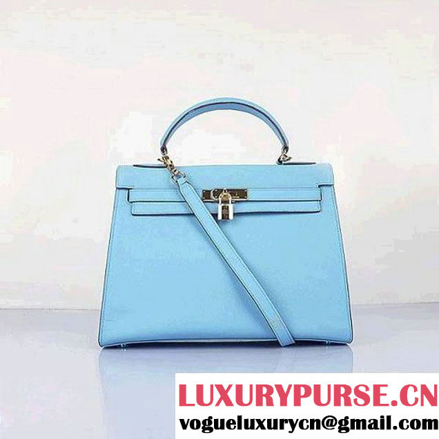 Top Quality Hermes Kelly 32cm Bags SkyBlue Calf Leather Gold