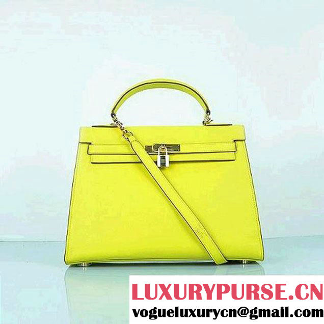 Hot Style Hermes Kelly 32cm Bags Yellow Calf Leather Gold