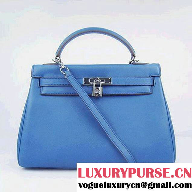 Hermes Kelly 32cm Bags Togo Leather 6108 Blue Silver