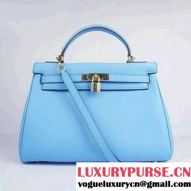 Hermes Kelly 32cm Bags Togo Leather 6108 Light Blue Golden