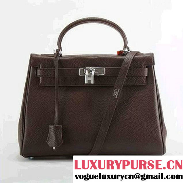 Hermes Kelly 32cm Togo Leather Handbags 6018 Dark Coffee Silver